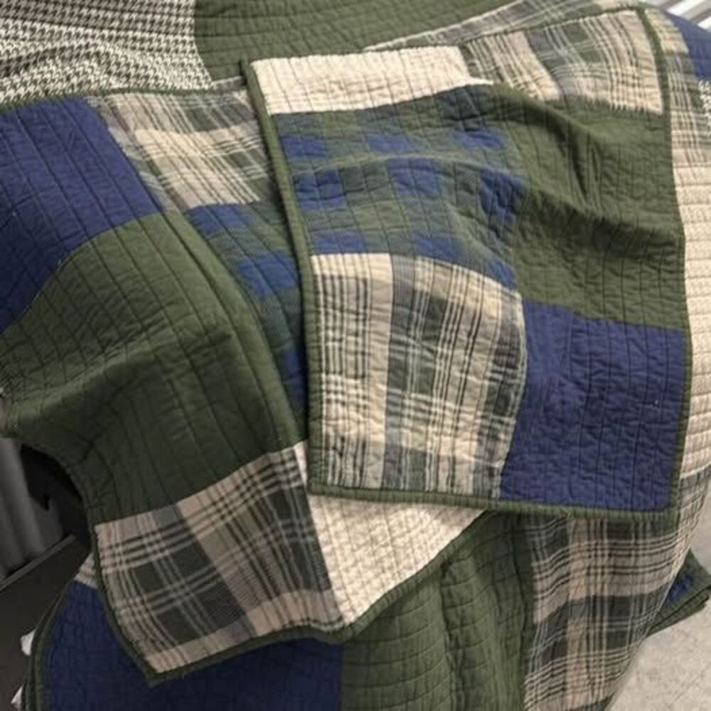 Woolrich Full/Queen Plaid Patchwork Quilt + 2 Shams Blue Green Cabin Cottage